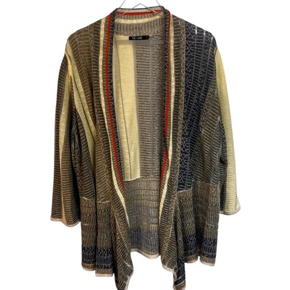 Nic+Zoe 70% linen | women’s 1X | lightweight multicolored lacey stripe cardigan - Picture 1 of 10
